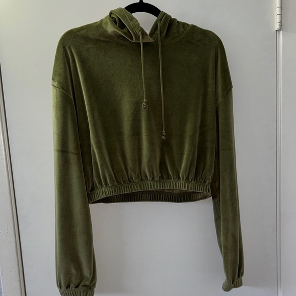Double Zero Tops - Double Zero Olive Cropped Hoodie